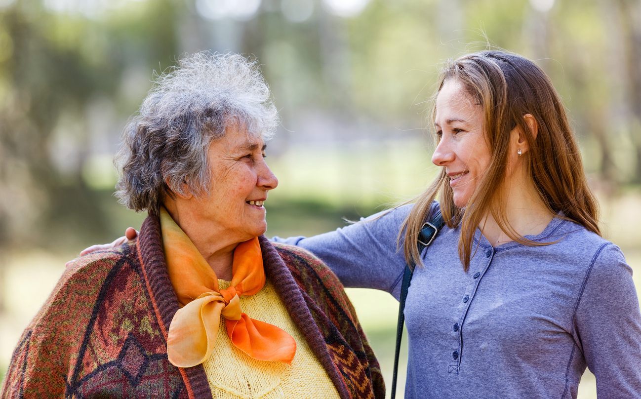 Happy elderly woman with her daughter