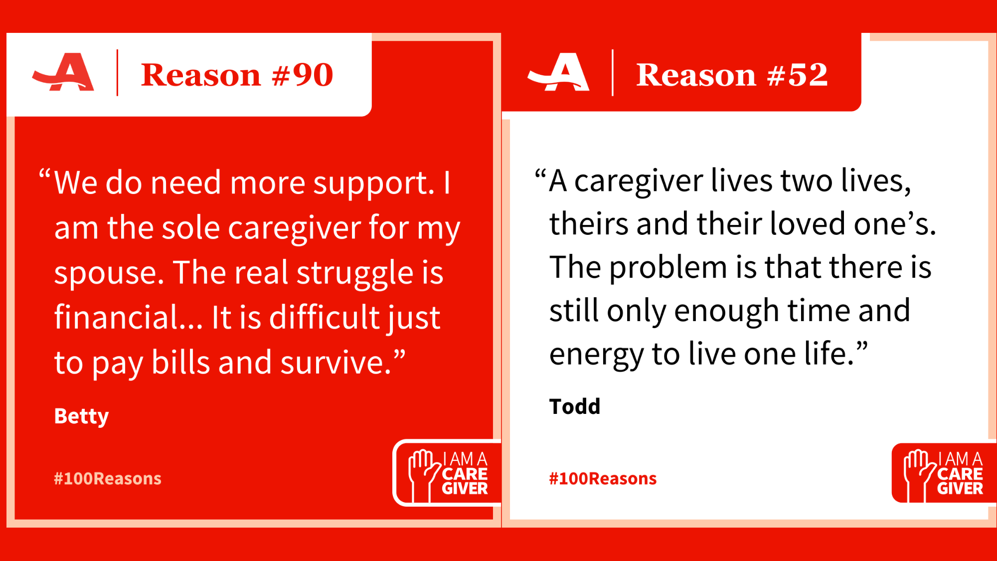 An AARP graphic with two quotes about supporting family caregivers.