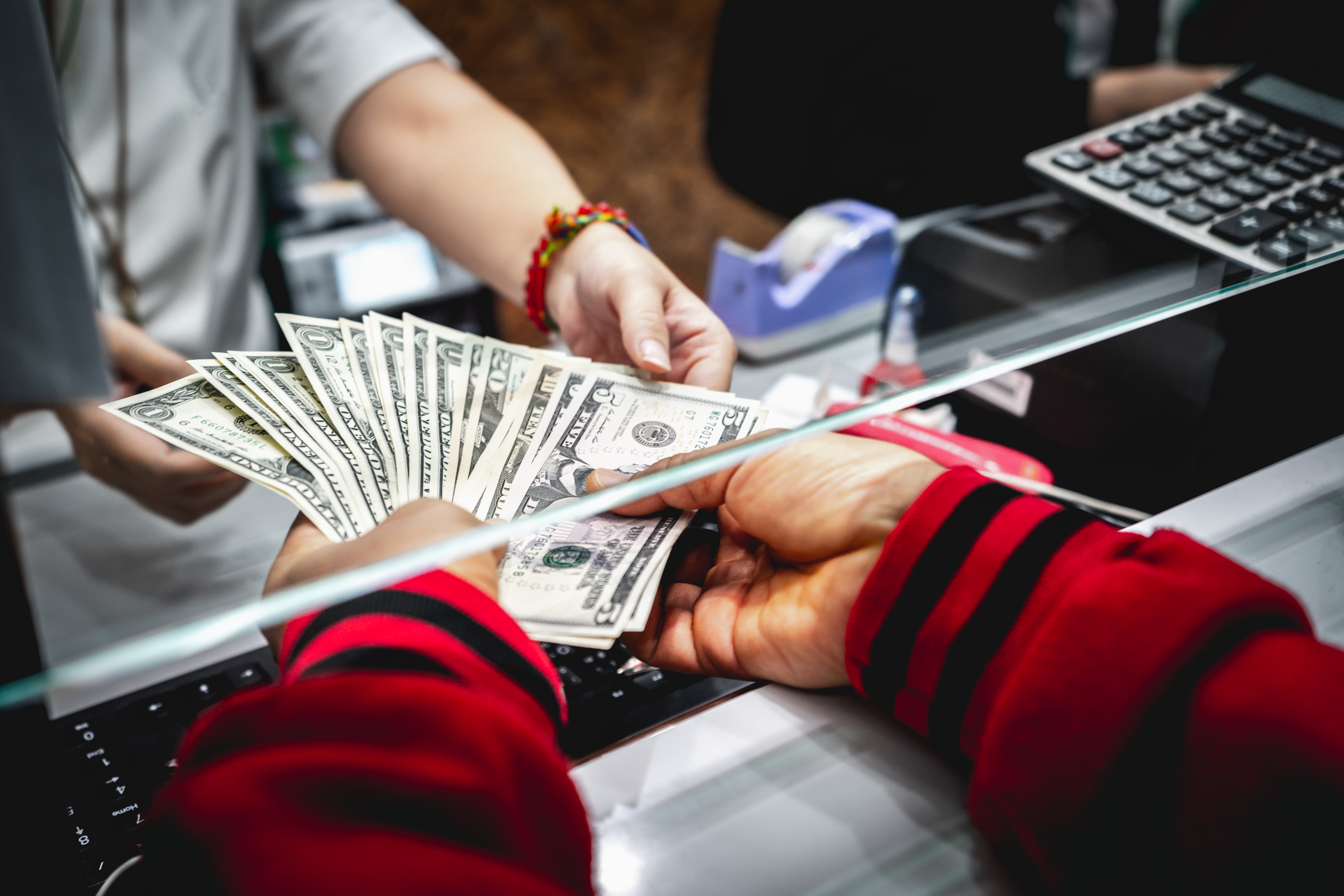 Cash department window currency exchange