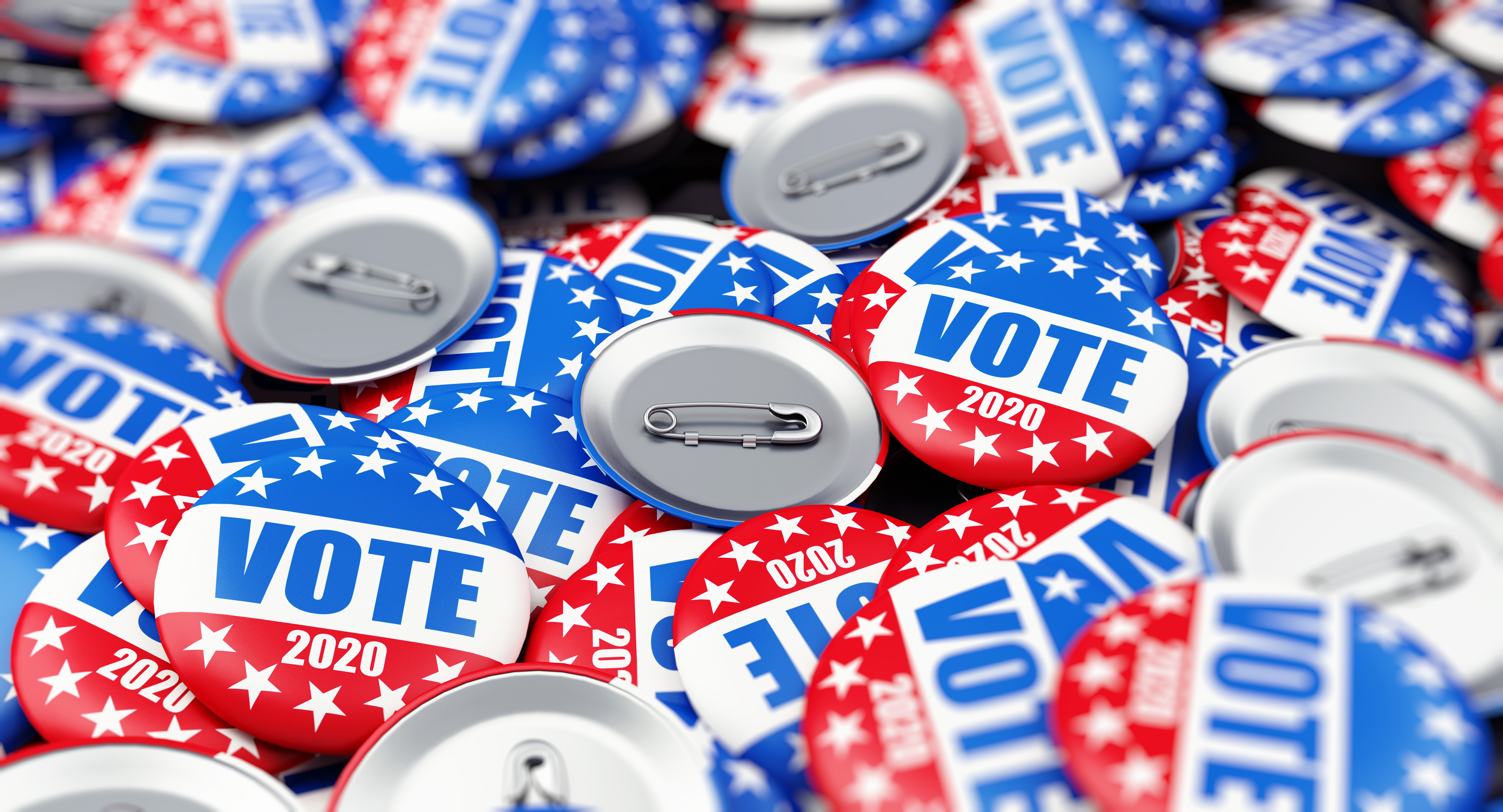 vote election badge button for 2020 background, vote USA 2020, 3D illustration, 3D rendering