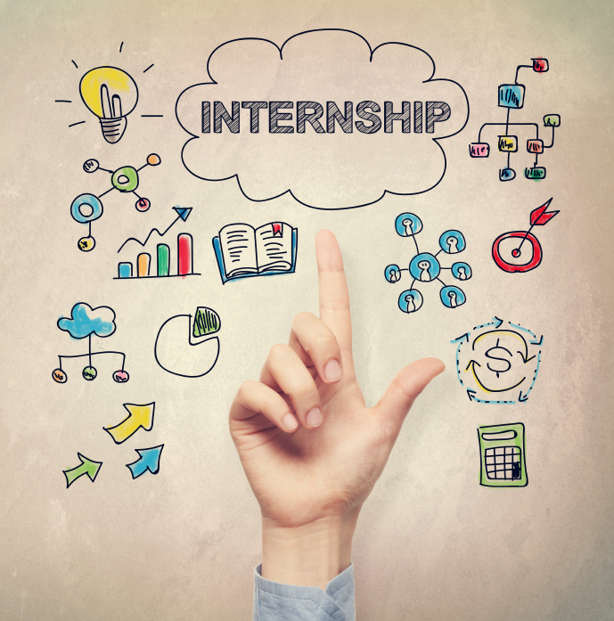 Hand pointing to Internship concept