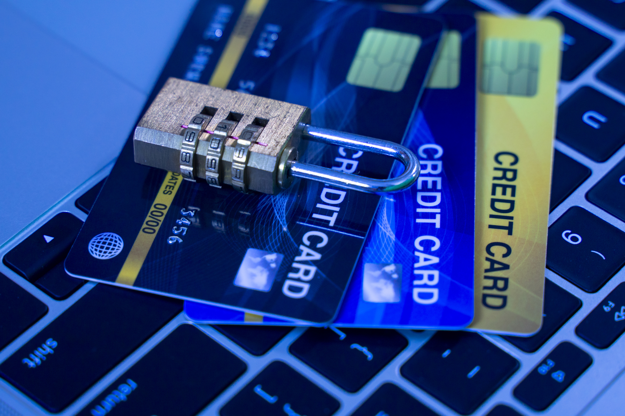 Credit card data security concept / Data encryption on credit card