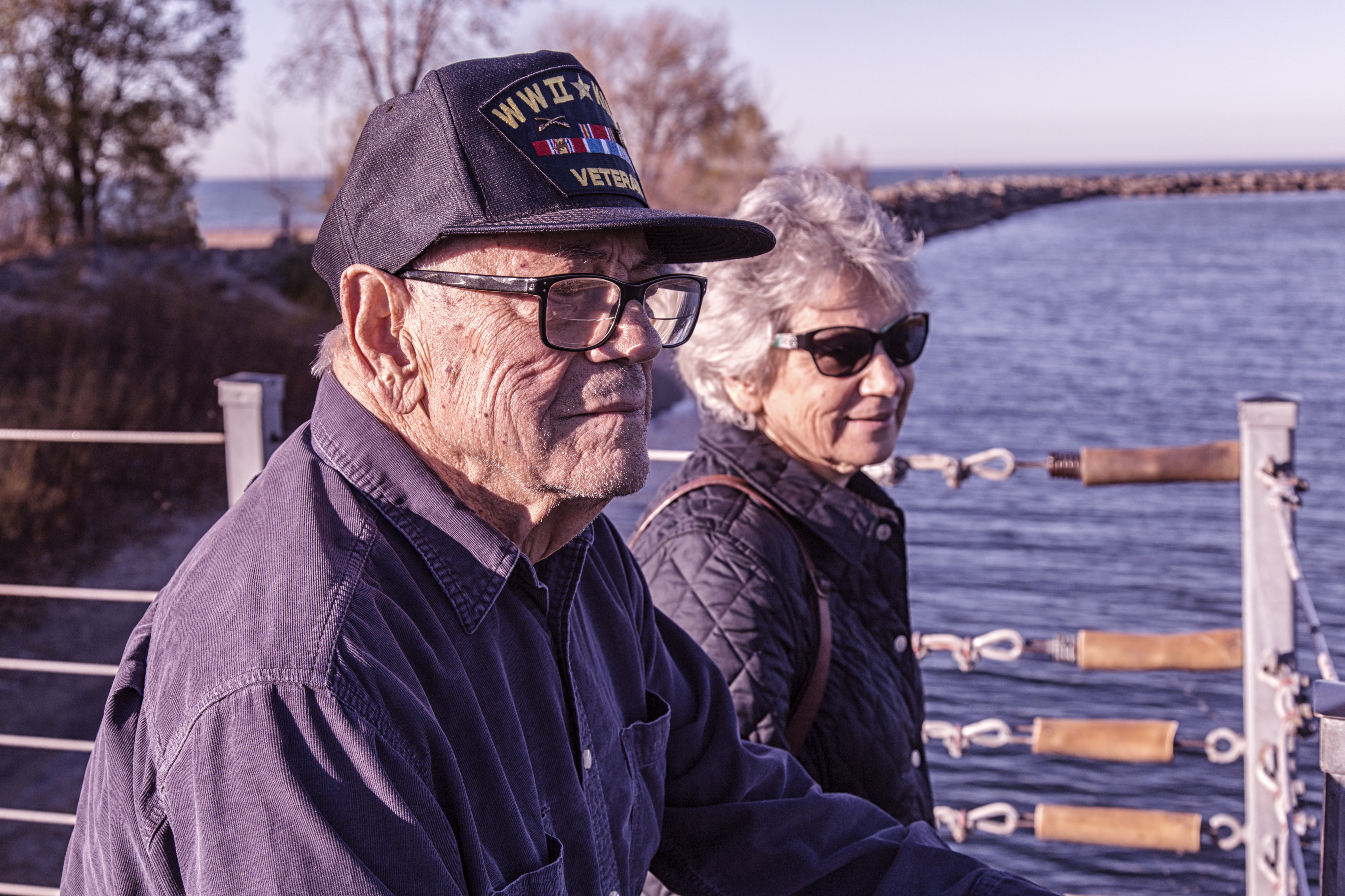 USA WWII Military War Veteran Father and Daughter Sightseeing