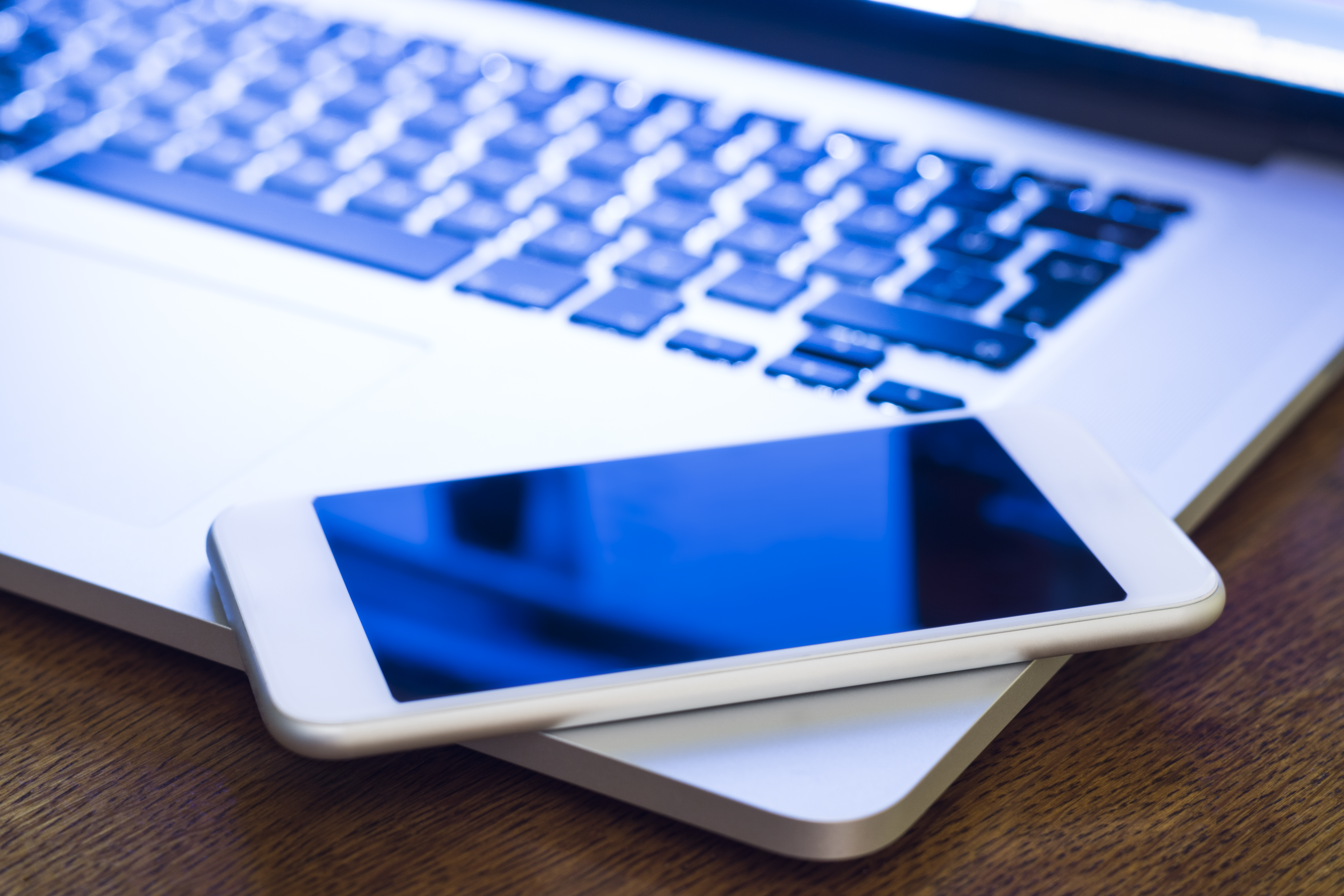 Laptop on the Desk with Mobile Phone