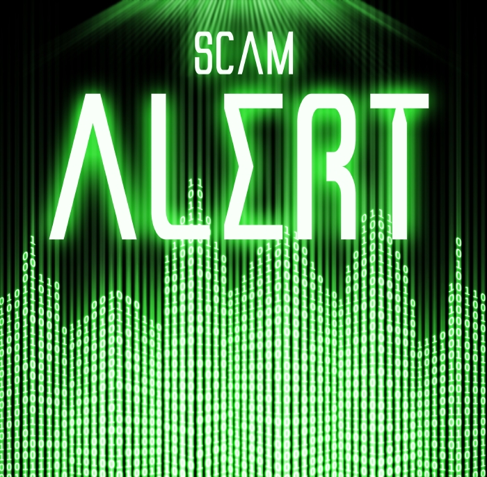 Scam alert with cyber binary code technology