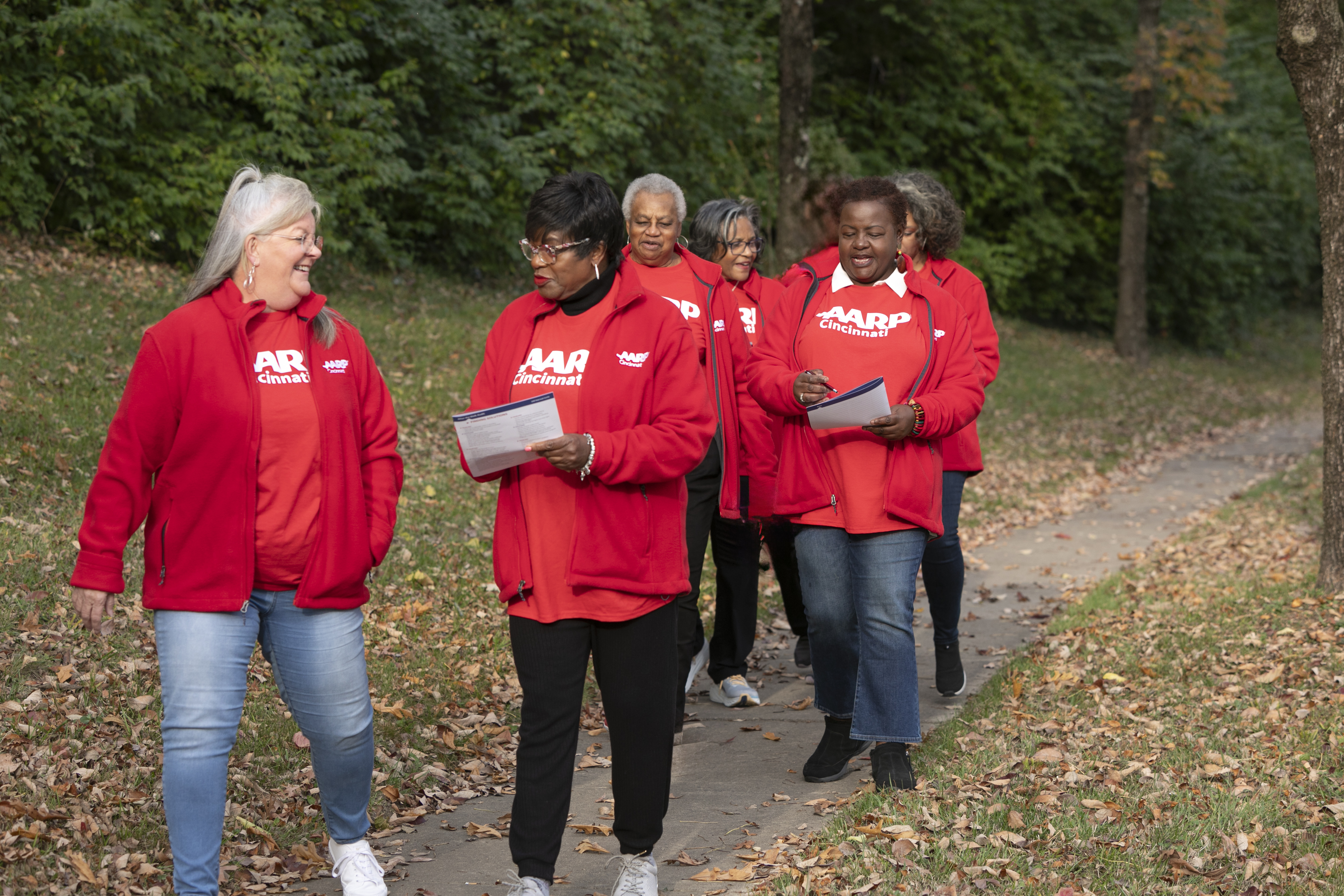 AARP volunteers performing a walk audit in a Cincinnati neighborhood.