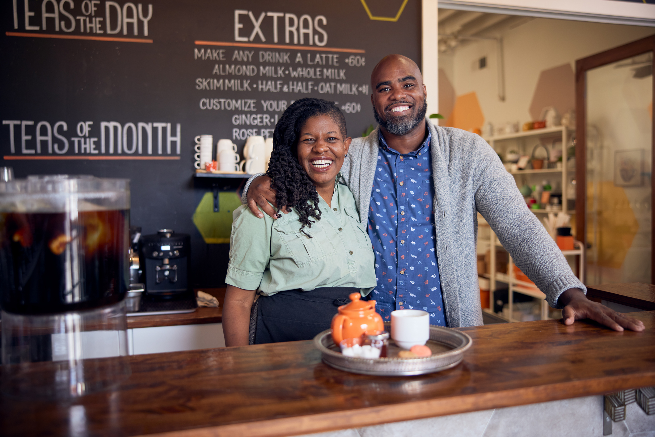 Tea shop owners at the counter