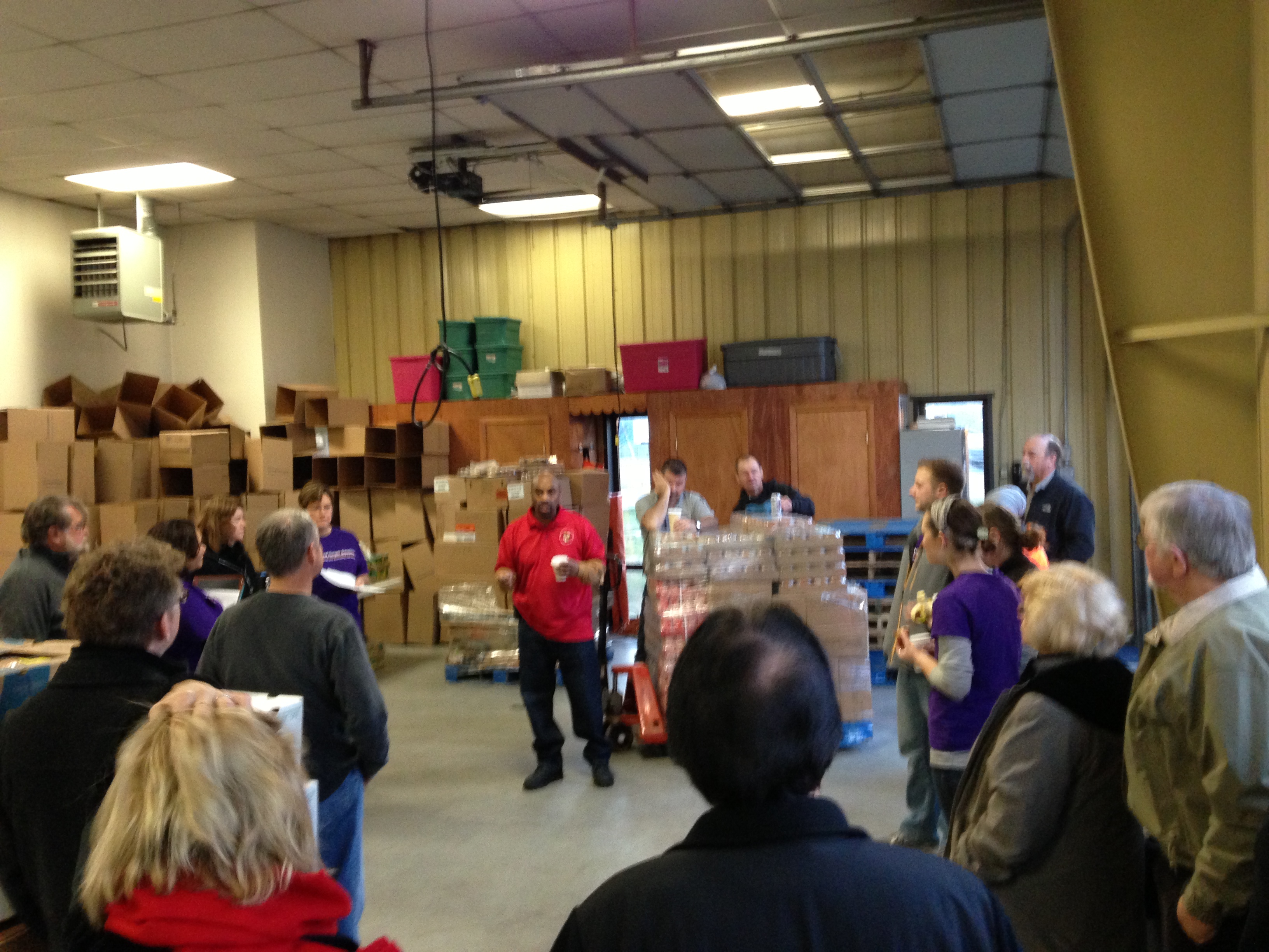 Workers prepare food boxes for Sandy-affected residents in Crisfield, MD.