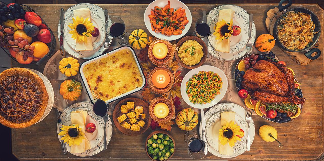 Stuffed Turkey with Side Dishes Served  for Thanksgiving Celebration