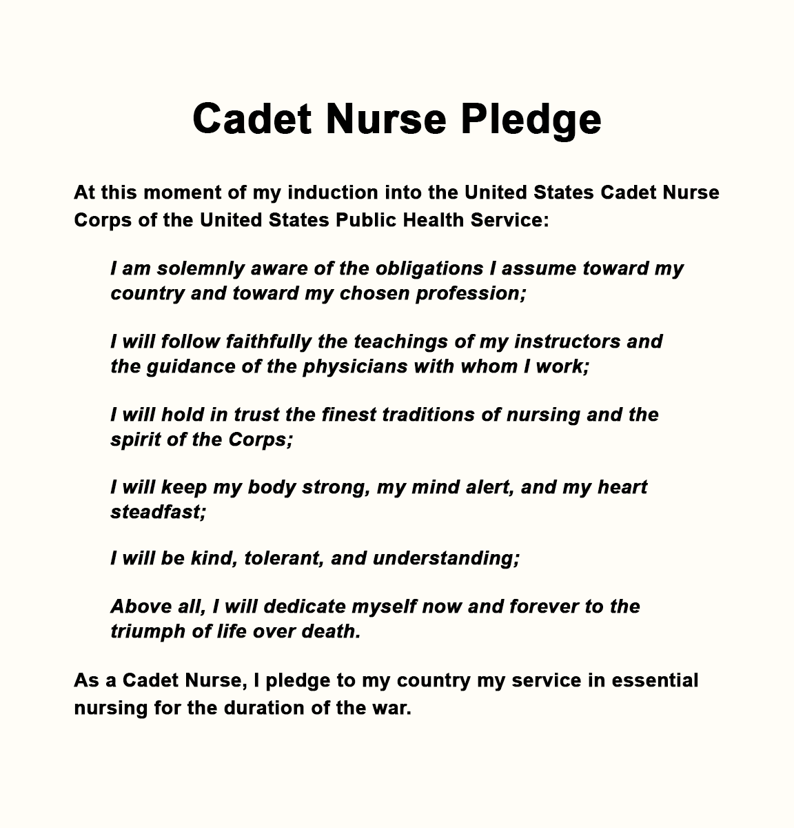 U.S. Cadet Nurse Corps Pledge