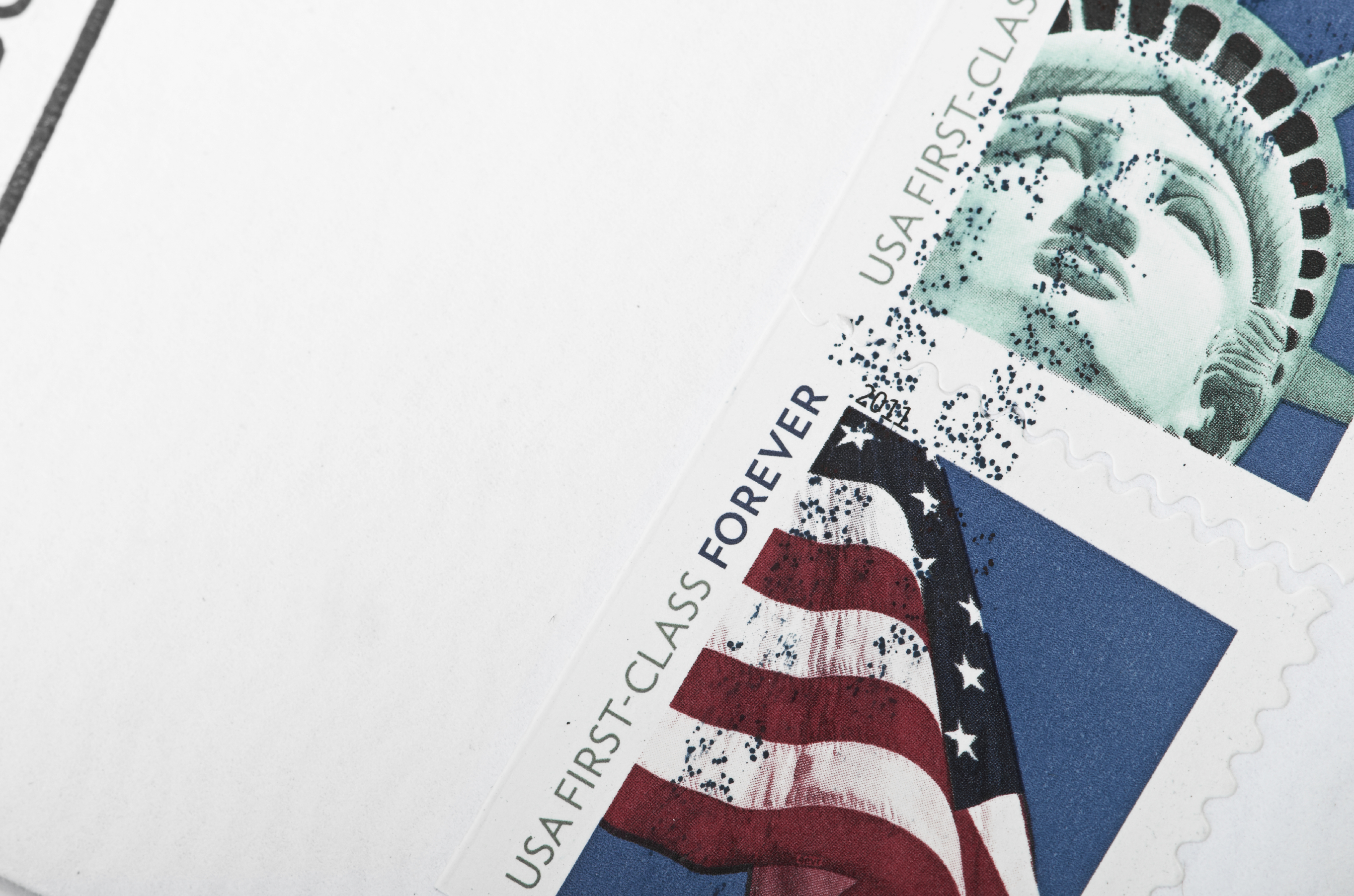 Postage stamp printed in USA shows the Statue of Liberty.