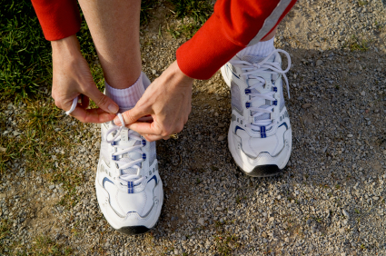 Tieing shoes