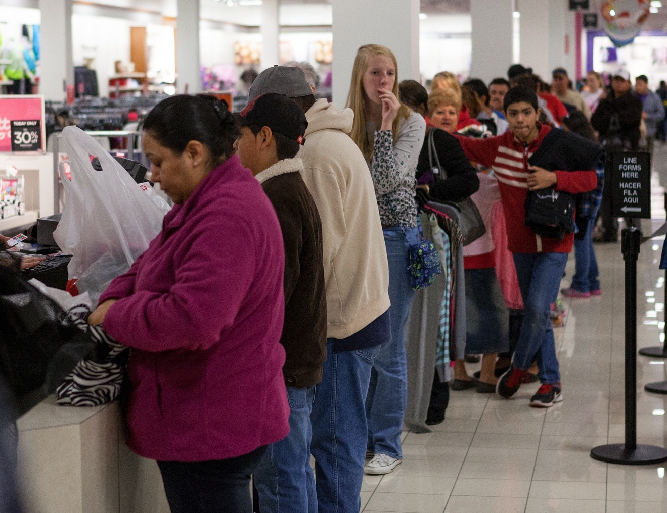 checkout line at a Fort Worth mall