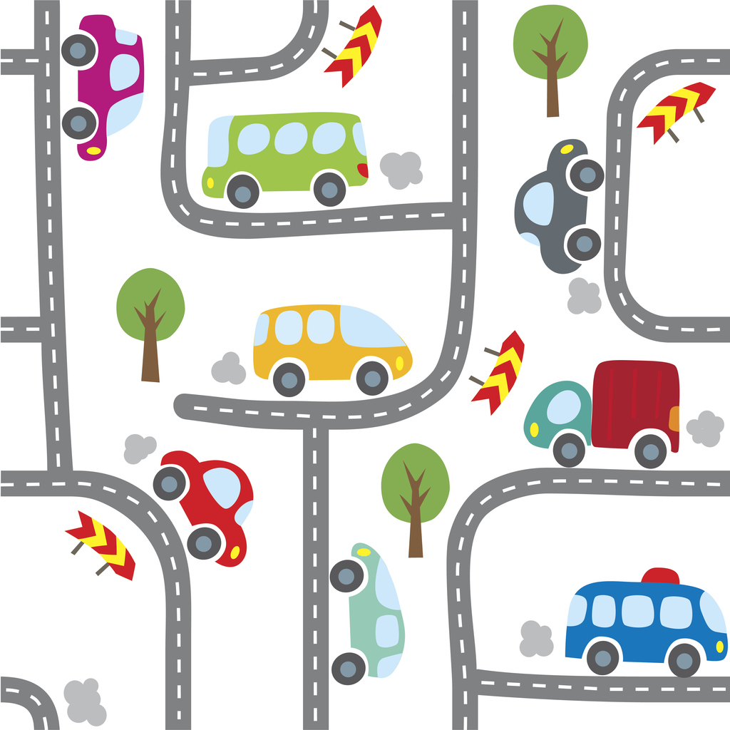 Cars on the road. Seamless pattern.