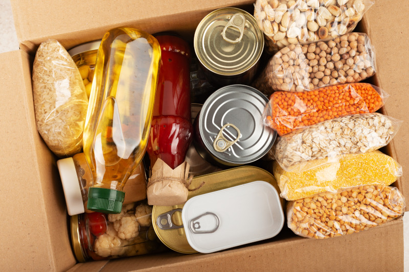 Survival set of nonperishable foods in carton box