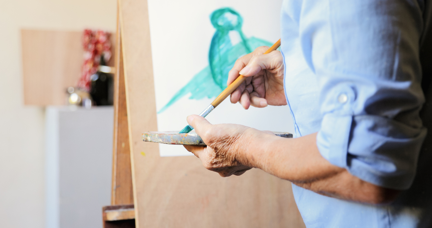 Art School Elderly People Taking Class Learning To Paint