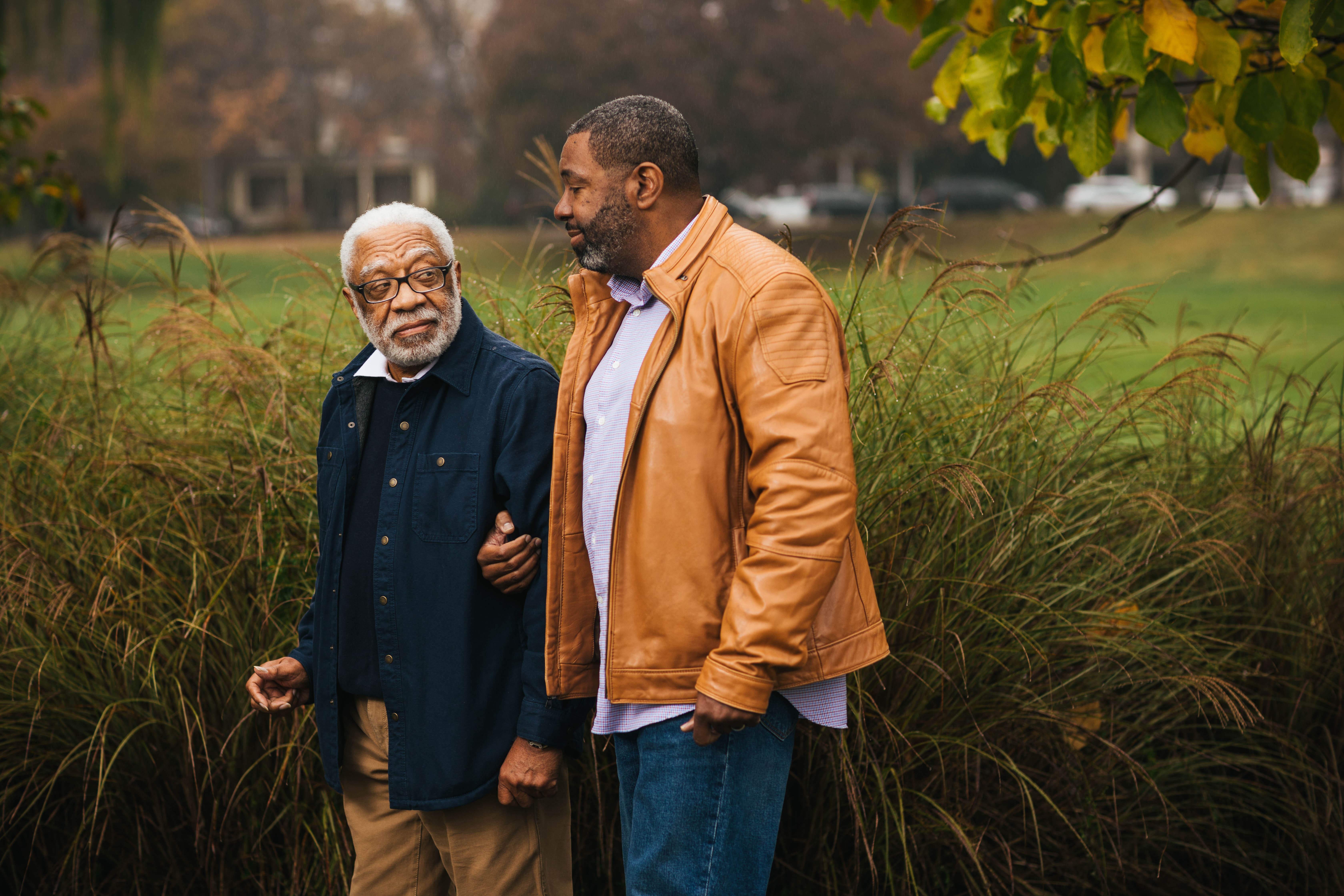 A son helps his father in Frederick, Maryland.