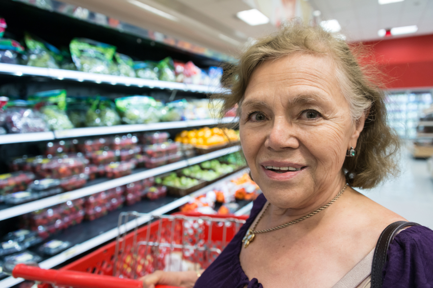 senior woman groceries hispanic