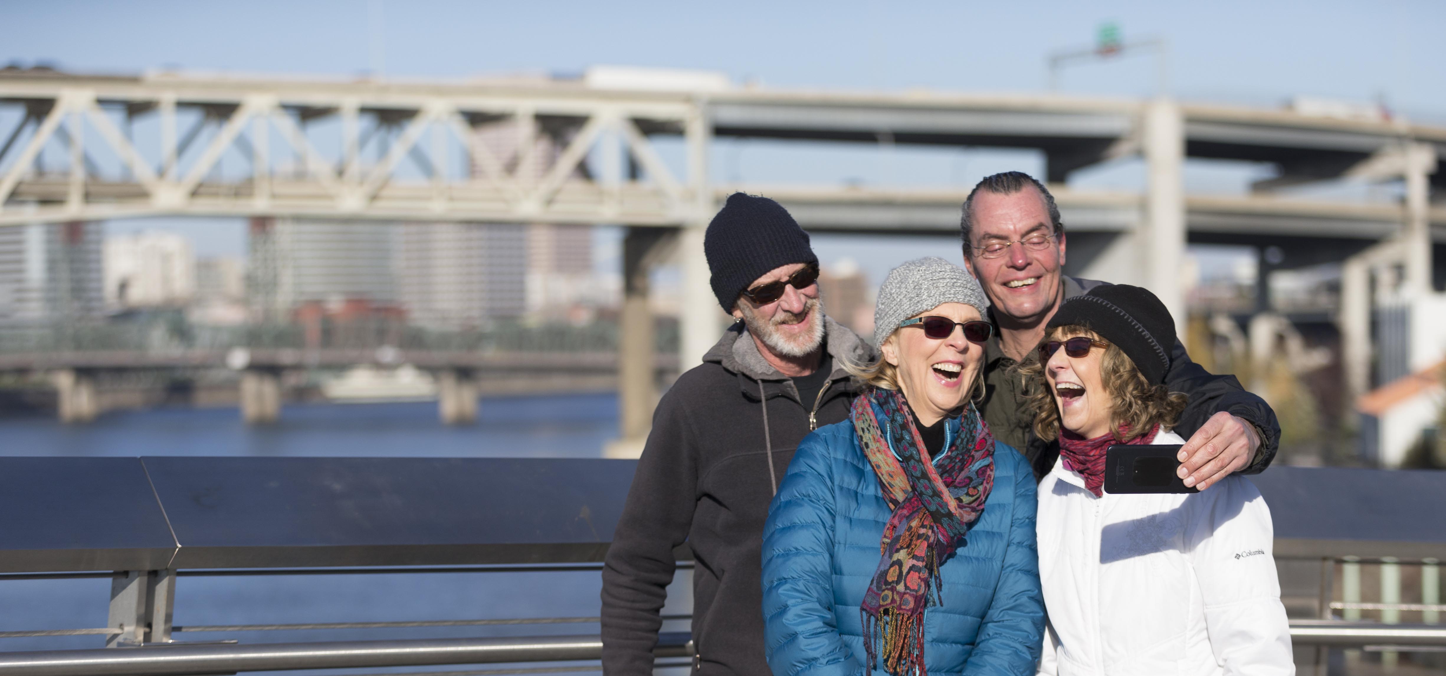 Walkers over the Tillicum Bridge, Portland, Oregon