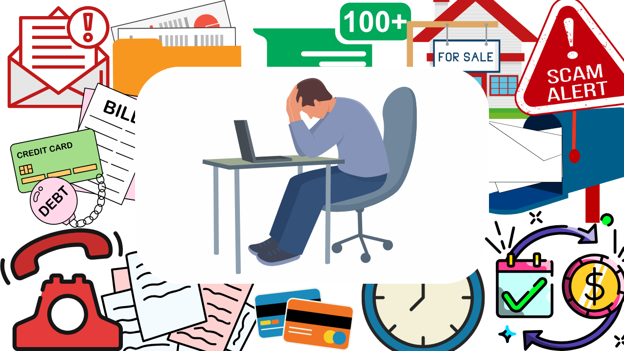 Person slouched over desk and laptop
