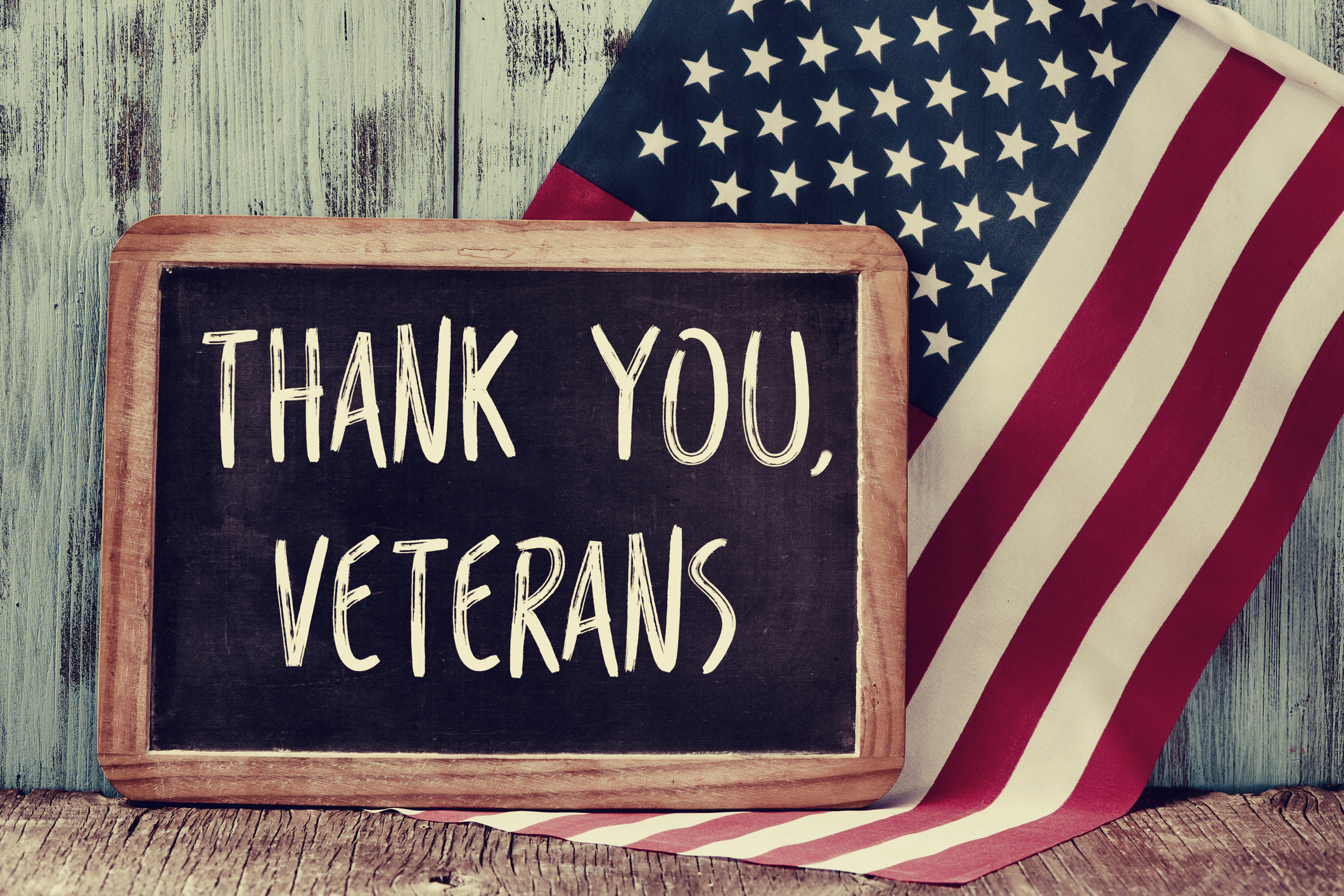 text thank you veterans in a chalkboard of the US