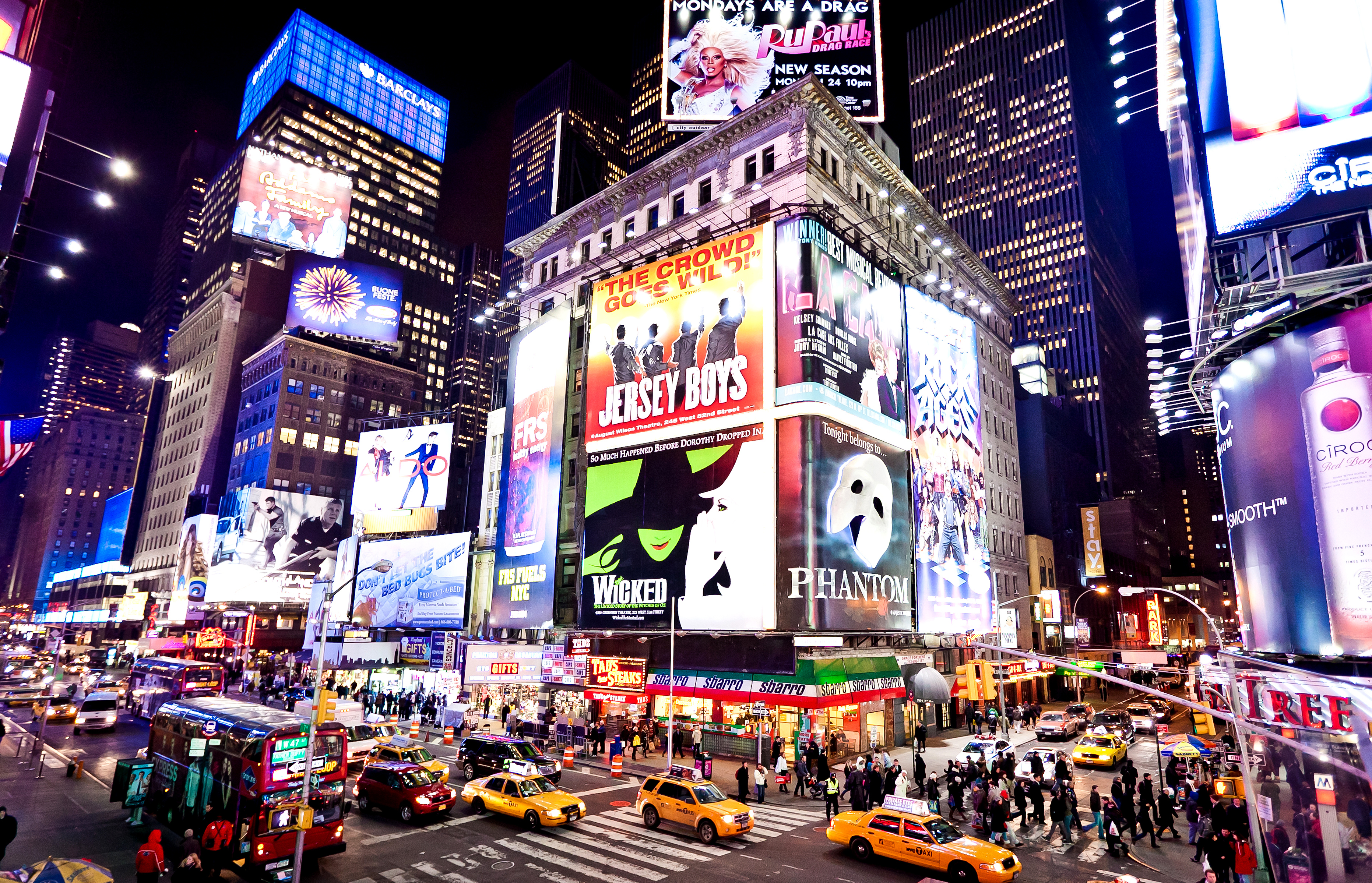 Illuminated Broadway theatres on Times Square