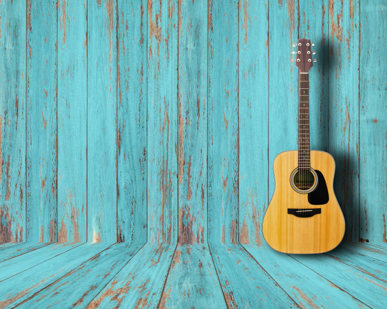 Guitar in vintage wood room.