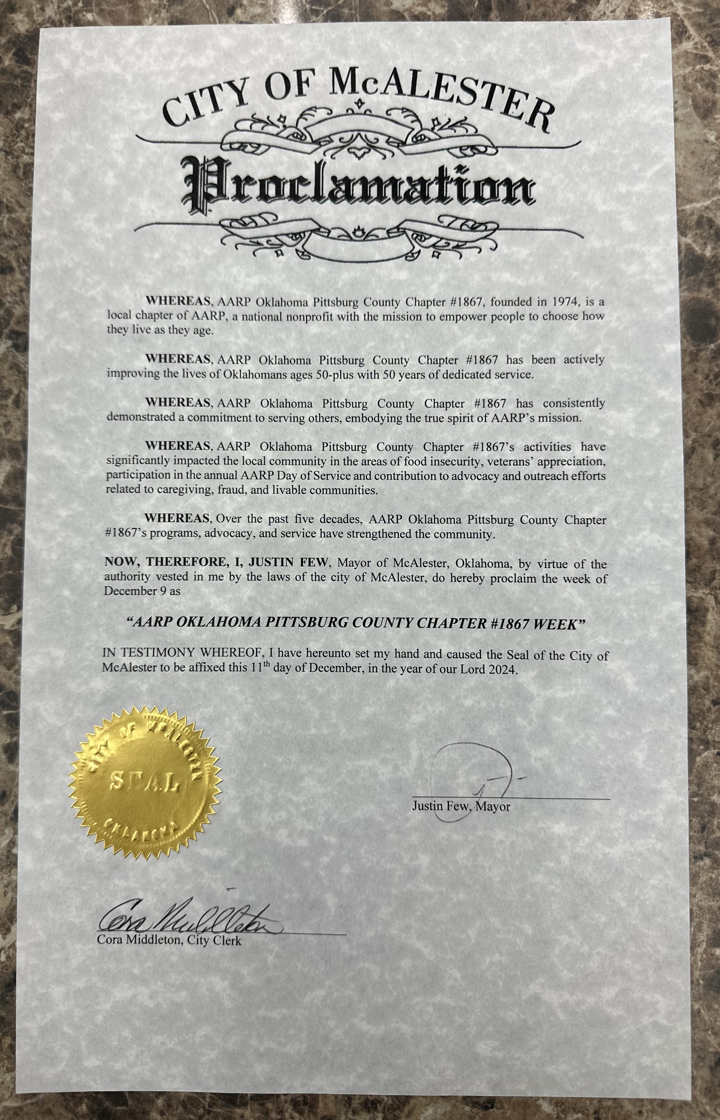 OK Pittsburg County 50 years proclamation