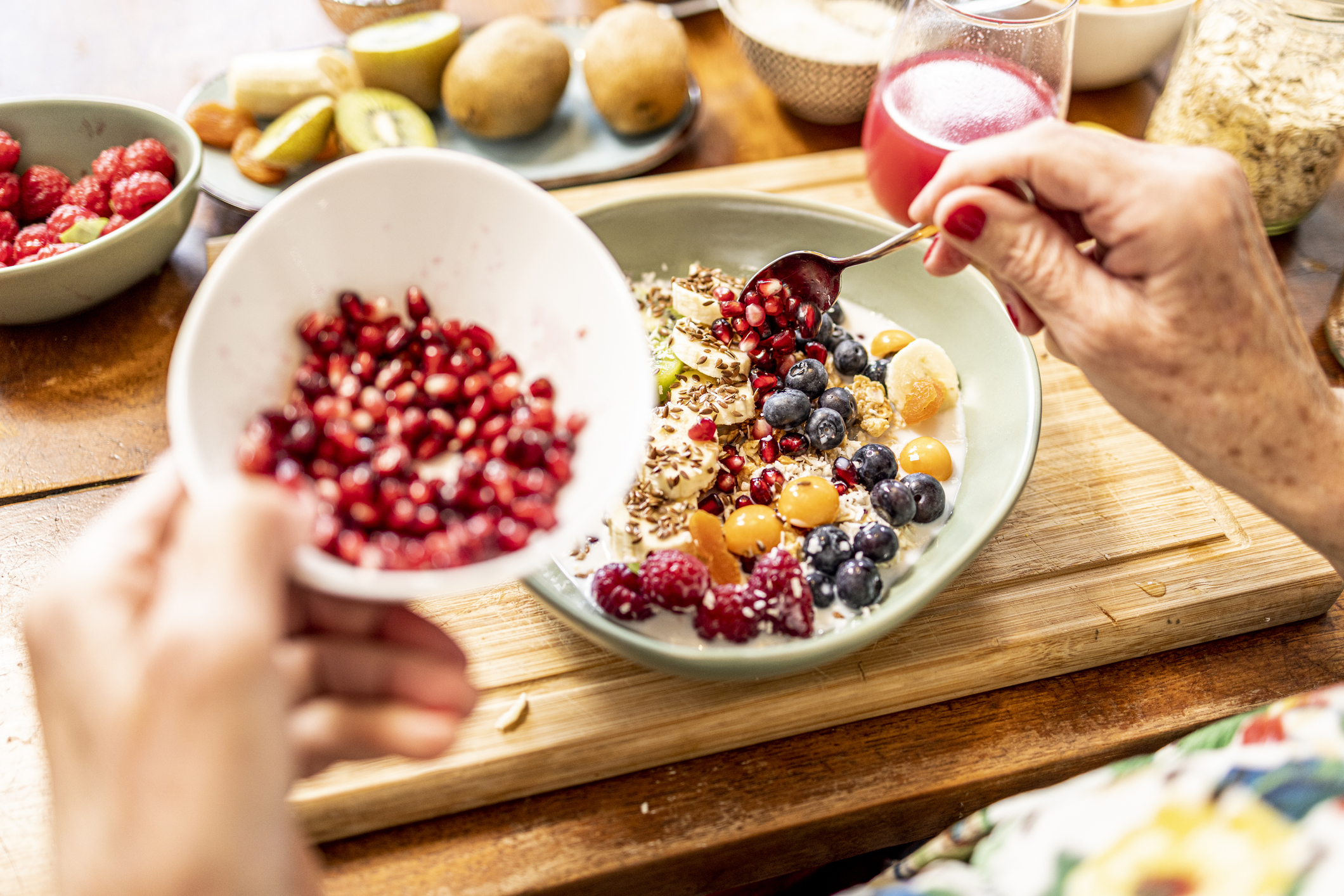 close up of healthy fruit bowl - superfood with yogurt and fruits