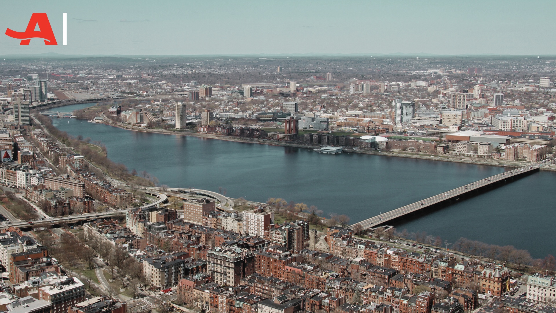 Aerial Picture of Boston's Back with a view of the Charles River Basin