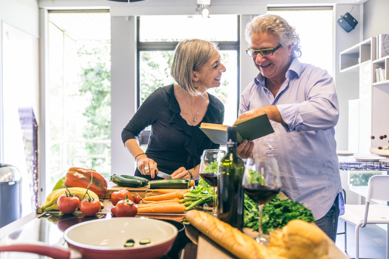 Senior couple cooking