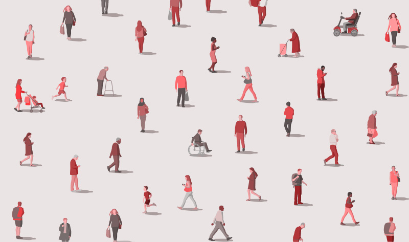 People moving throughout the day.