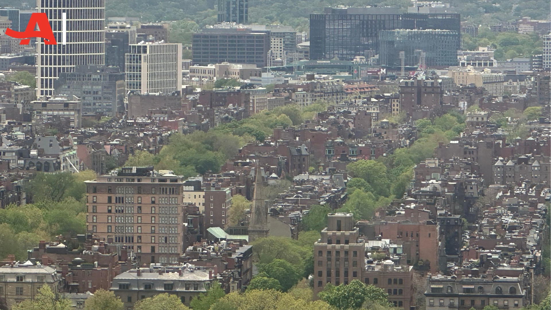 An aerial view of Boston's Back Bay neighborhood