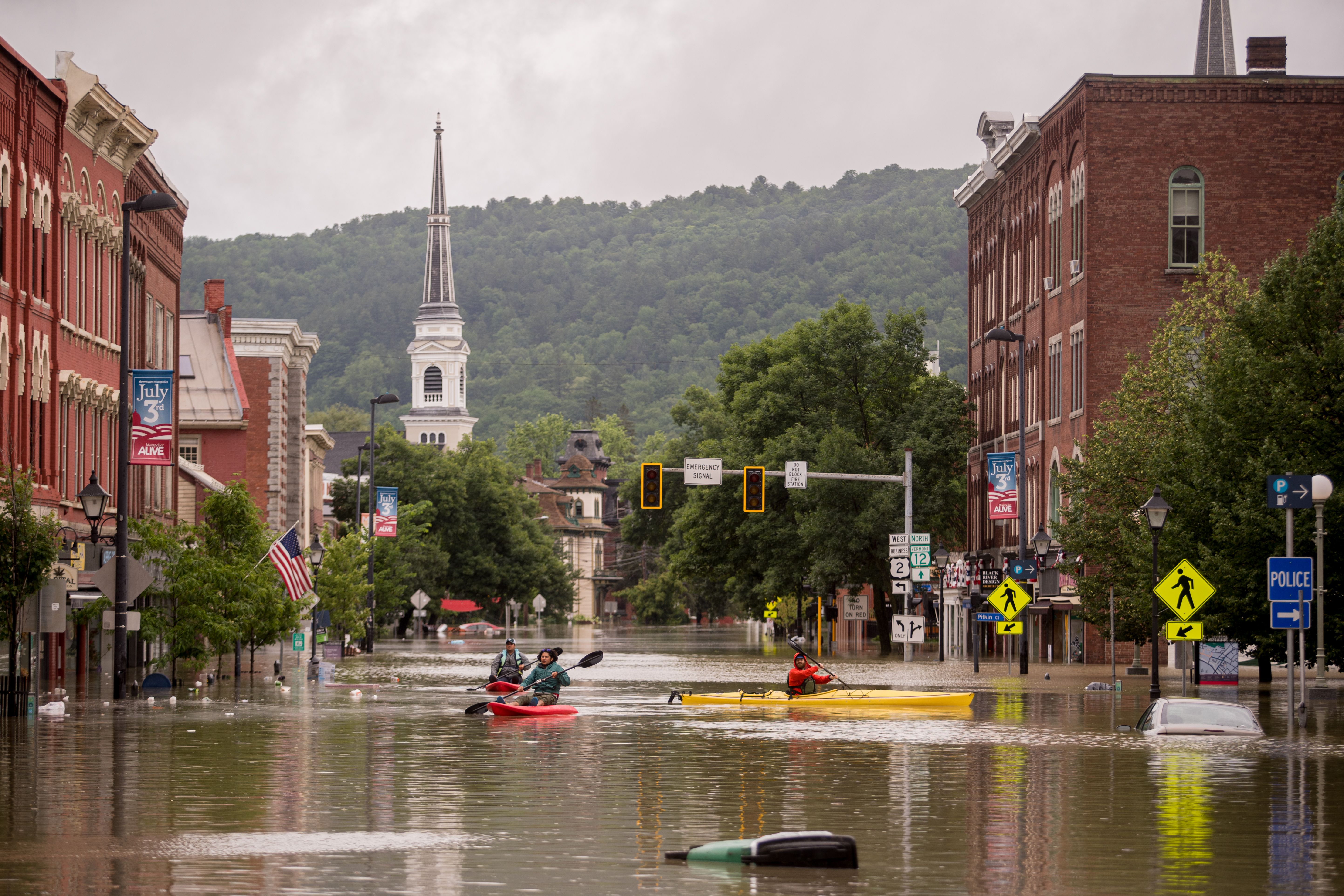 MONTPELIER, VT - JULY, 11: Flooding in downtown Montpelier, Ver