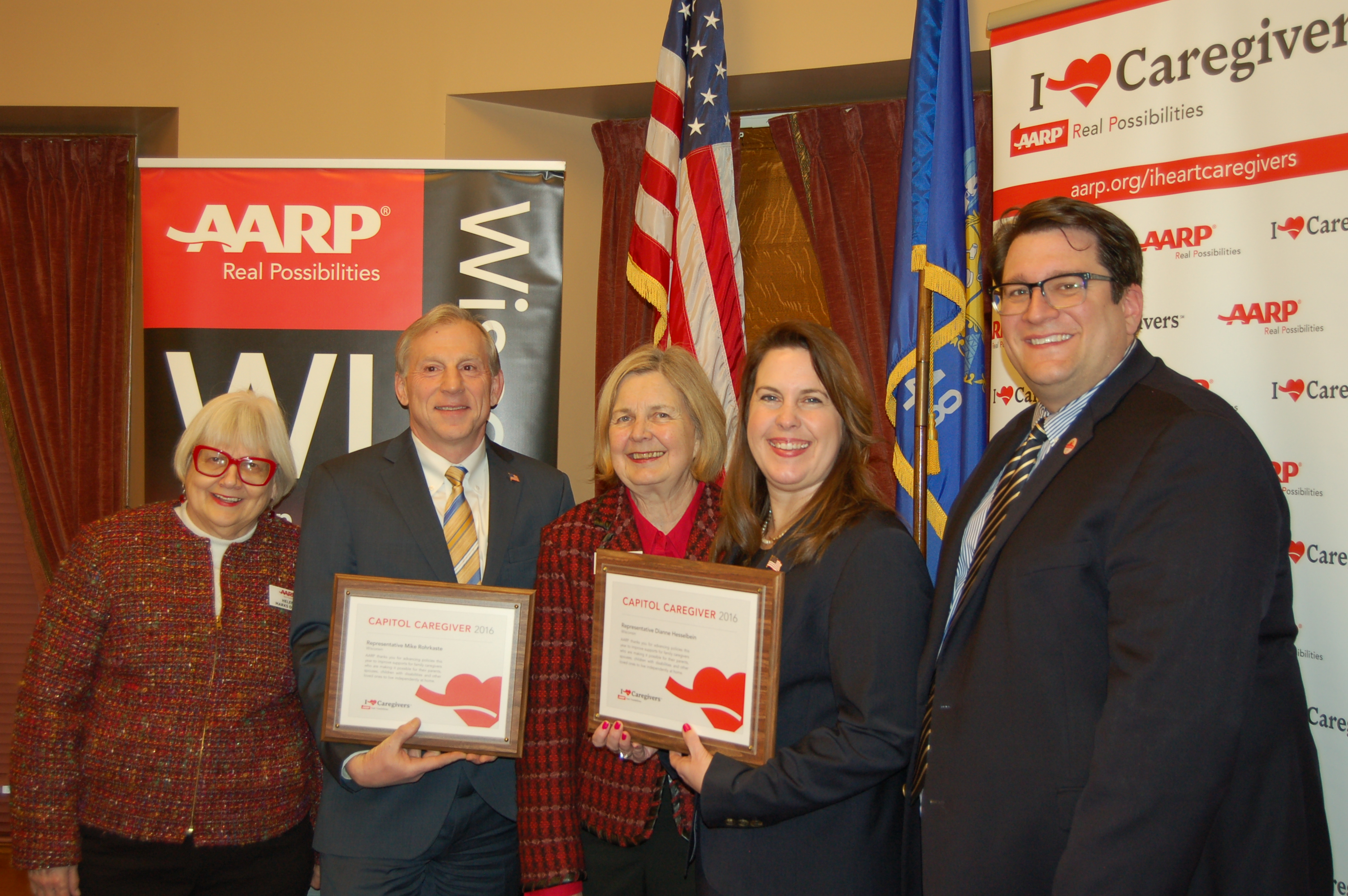 Award winners with AARP staff and state president