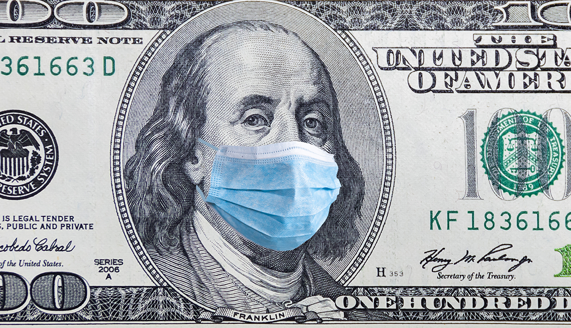 US quarantine, 100 dollar banknote with medical mask. The concept of epidemic and protection against coronavrius.