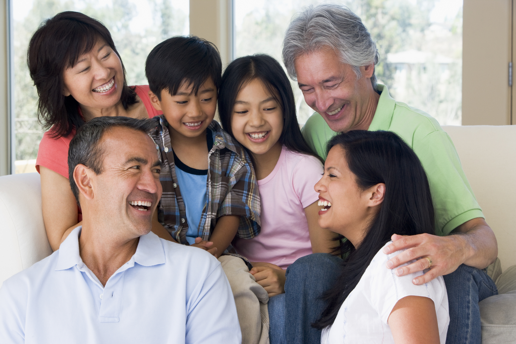 Extended family in living room