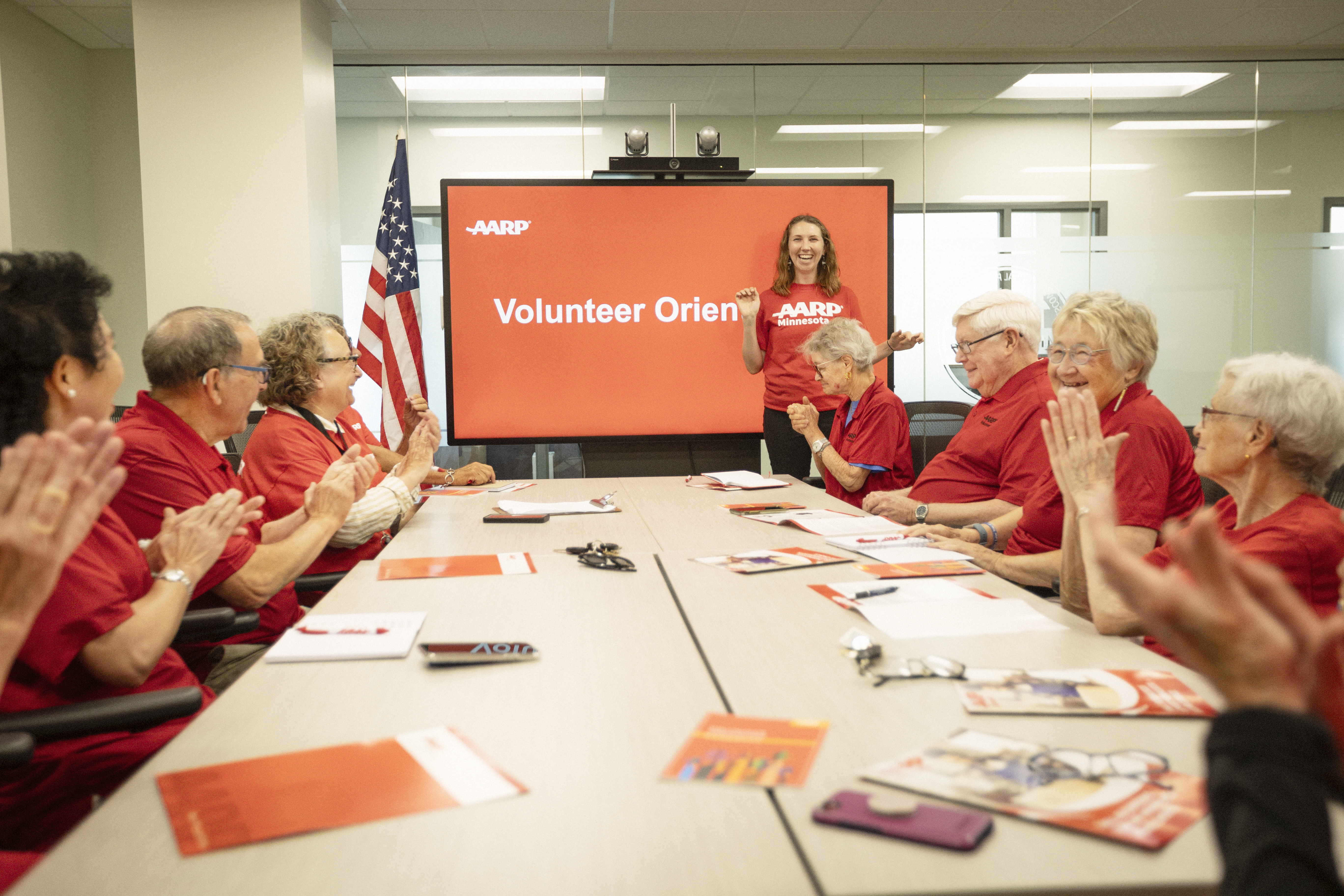 AARP volunteers at an orientation