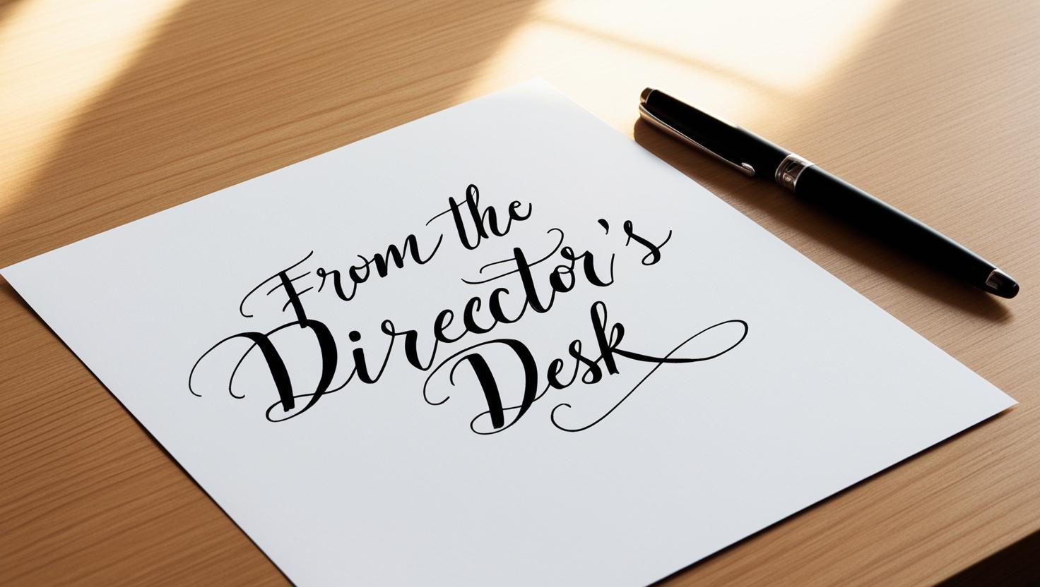 A paper and a pen sitting on a desk and the words _From the Director's Desk_.jpg