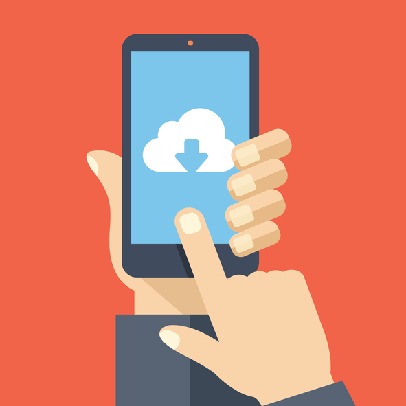 Cloud storage app on smartphone screen. Vector illustration