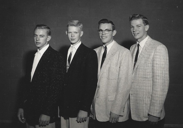 From his own Pocahontas High School quartet singing days with Jerry, second from right, and friend Ro Foege, far left.
