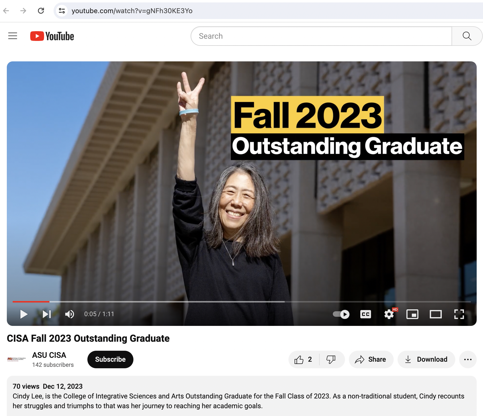 2. Cindy Lee ASU CISA Outstanding Graduate Fall 2023 on YouTube.jpg