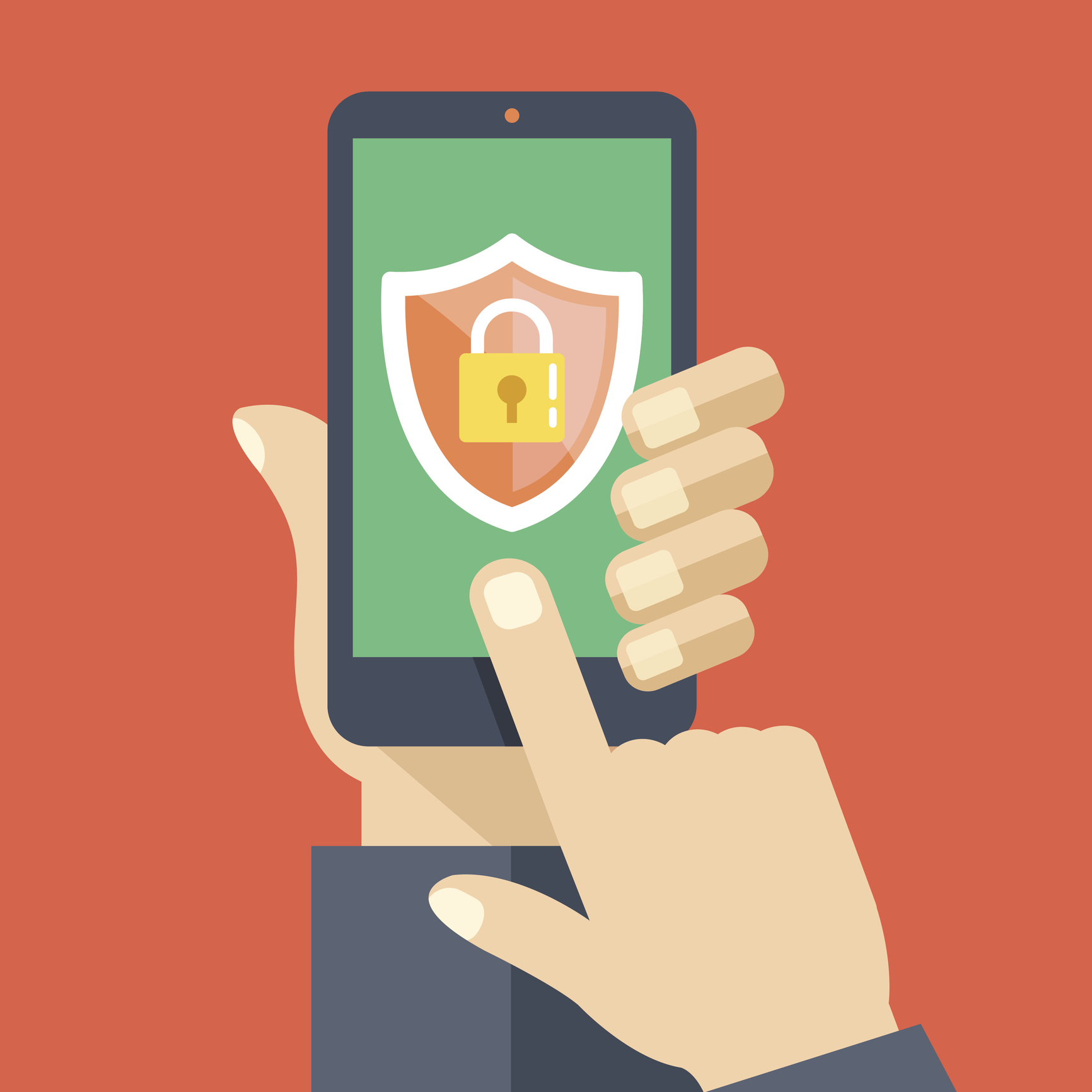 Mobile security app on smartphone screen. Flat design vector illustration