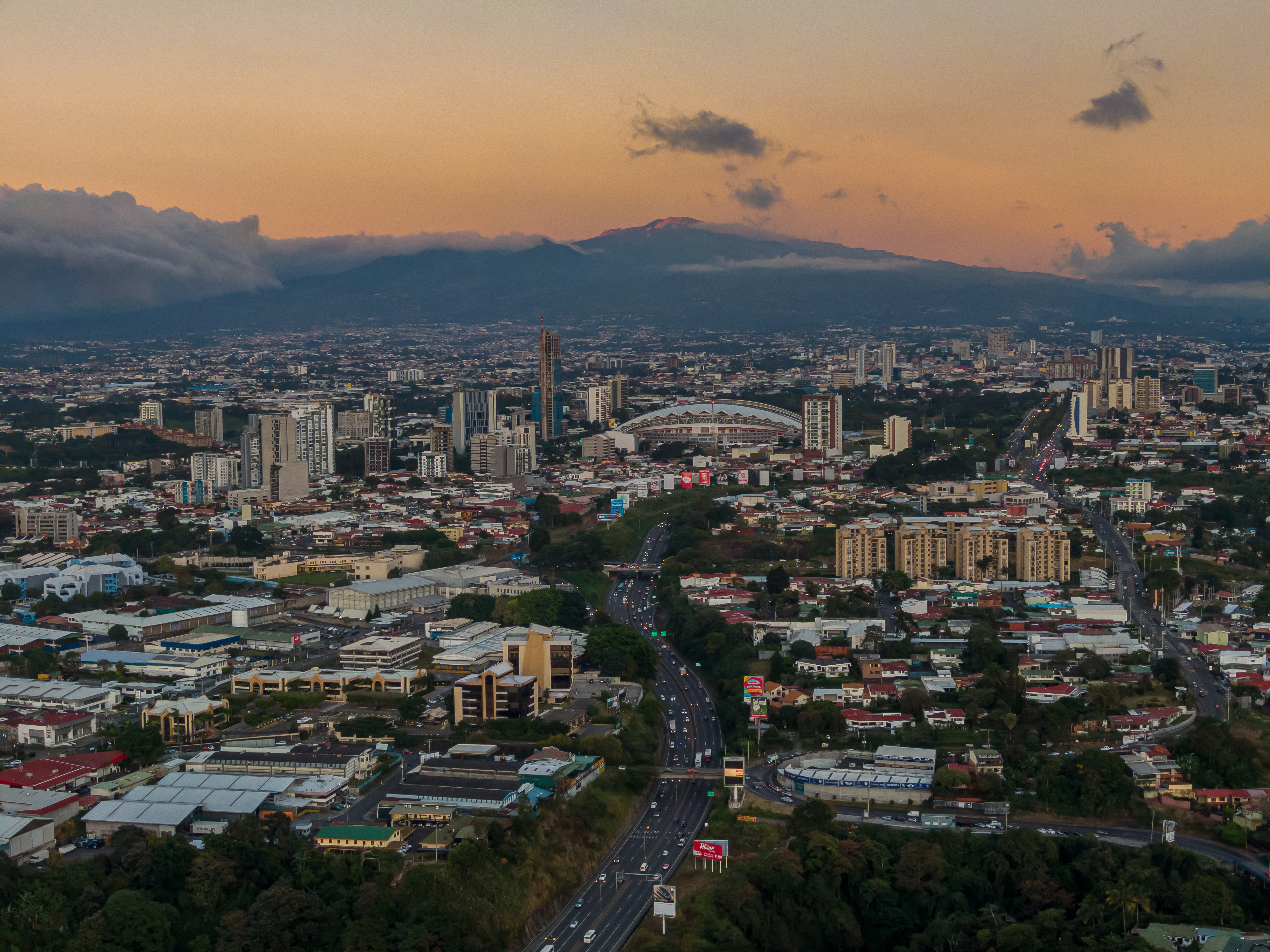 Beautiful Aerial View of the 27 highway   and toll in Escazu Costa Rica