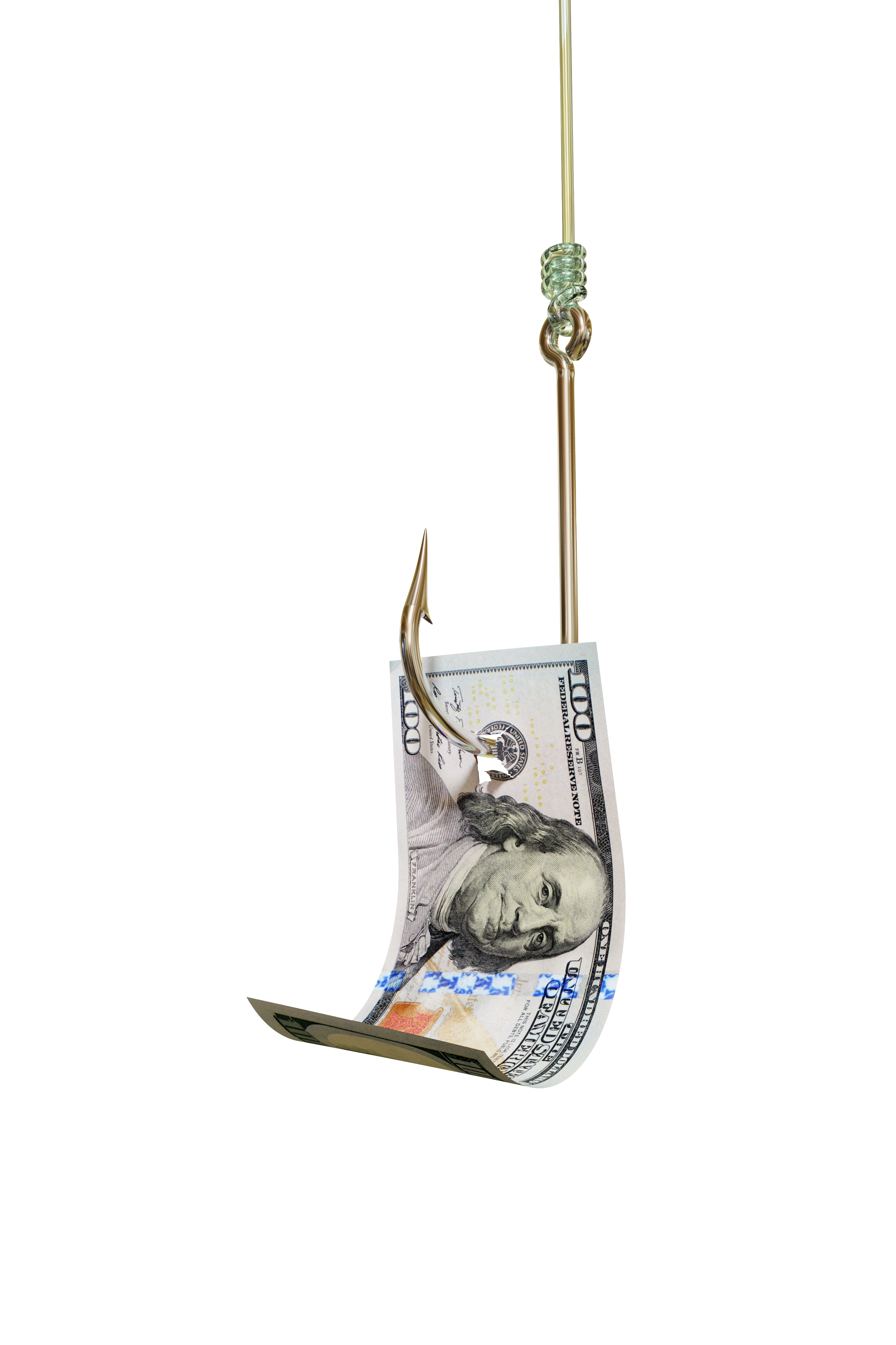 Dollar bill on fishing hook 3D illustration