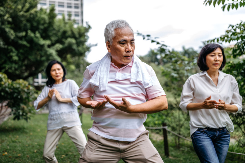 Group of seniors taking tai chi class