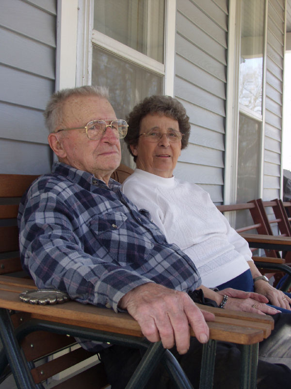 Senior couple on front porch