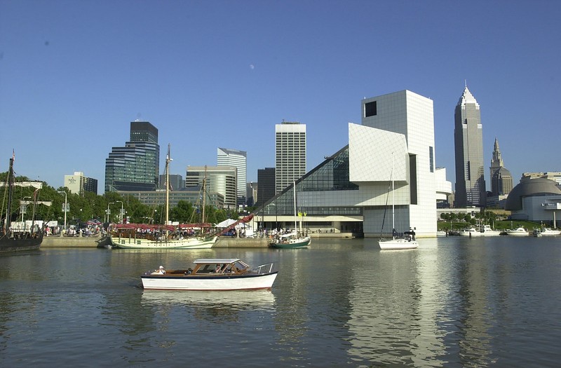 Cleveland lakefront, featuring the Rock & Roll Hall of Fame