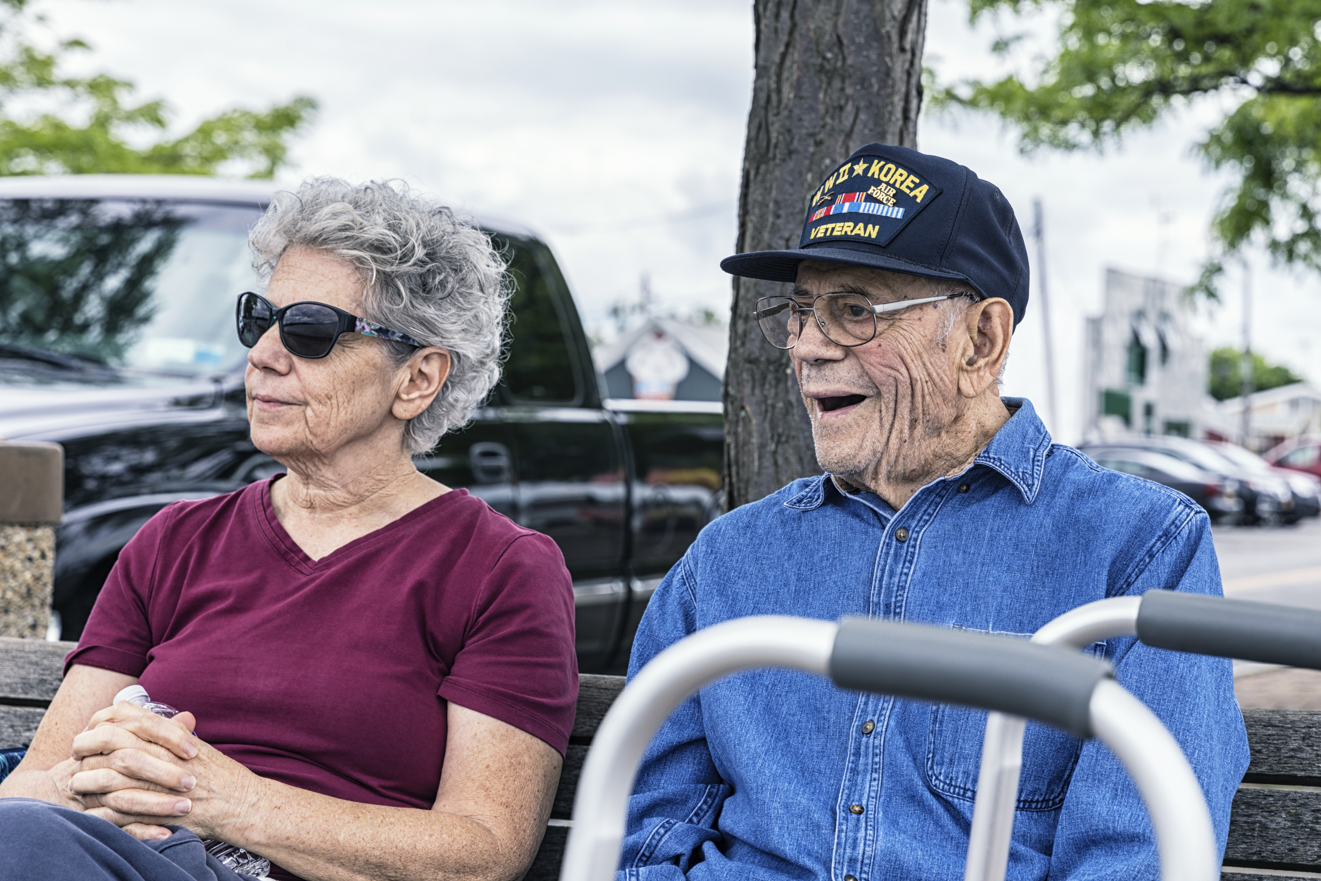 WWII USA Military Veteran and Home Caregiver Daughter Sightseeing at the Lake