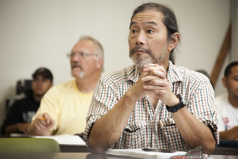 Adult students listening in classroom
